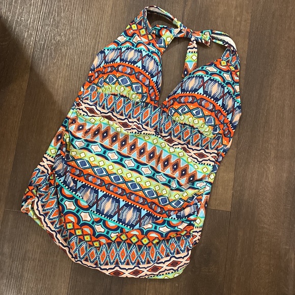 Ellen Tracy Blue Orange Tankini Swim Top Size 10 - Picture 2 of 12